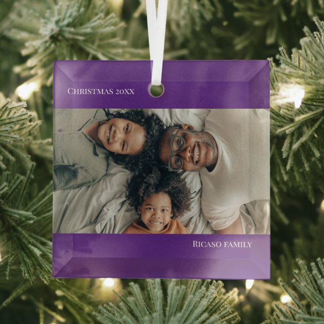 Lila Personalisiertes Foto Weihnachten Ornament Aus Glas (Insitu)