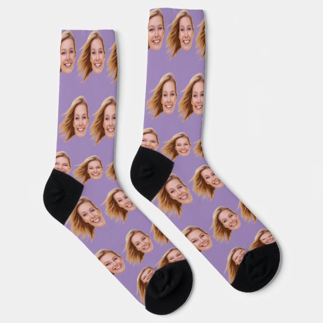 Lila Personalisiertes Gesicht Foto Frauen Socken (Rechts)