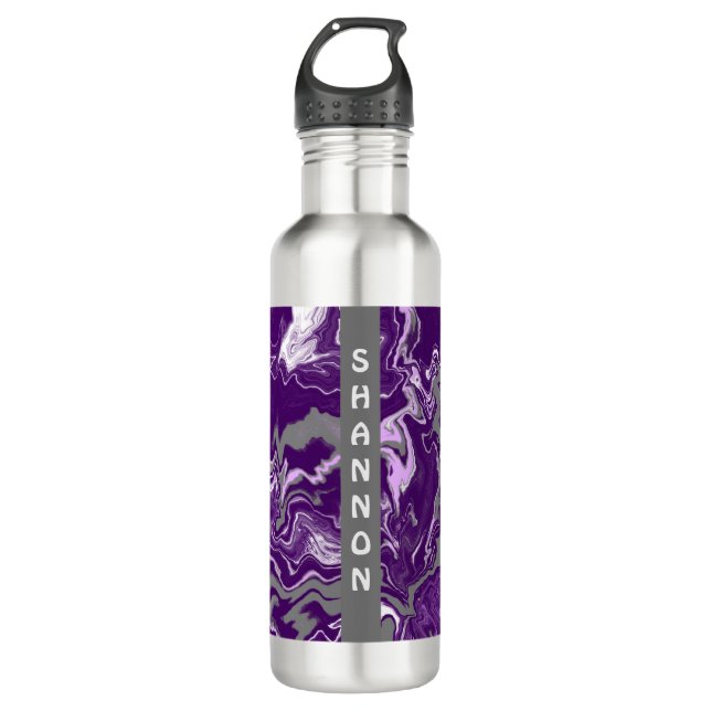 Lila Personalisiertes Marmorwasser Kunst Edelstahlflasche (Vorderseite)