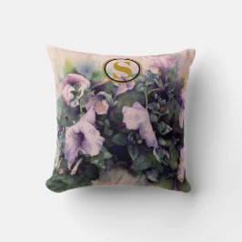Lila Petunia Aquarellblume Monogramm Kissen