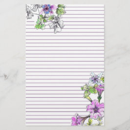 Lila Petunia Wasserfarbe Blume Lilac Lined Briefpapier