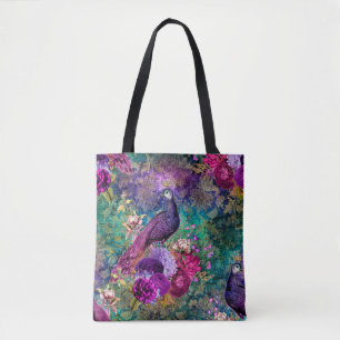 Lila Pfau mit Blume Tasche