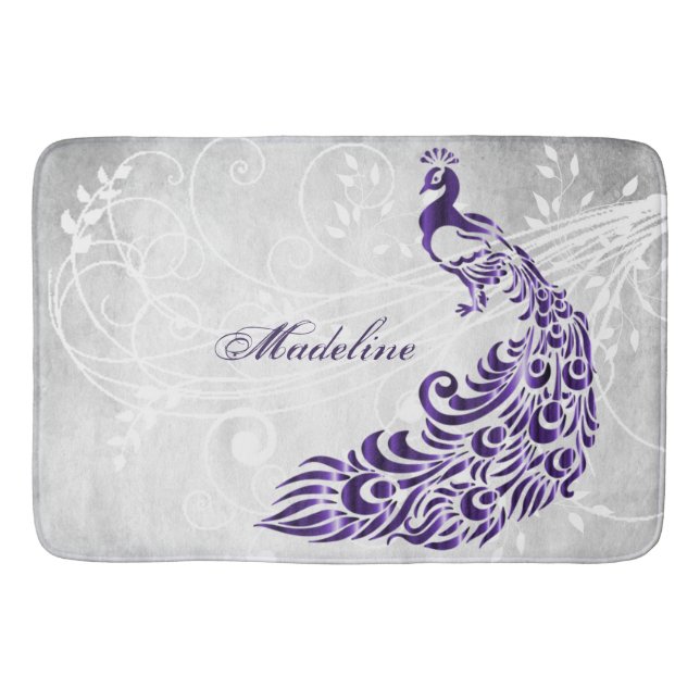 Lila Pfau Personalisierter Bademantel Badematte (Vorderseite)
