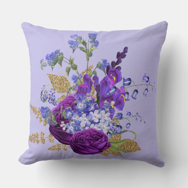 Lila Pfauenbild Glitzer Reversible Pilze Kissen (Vorderseite)