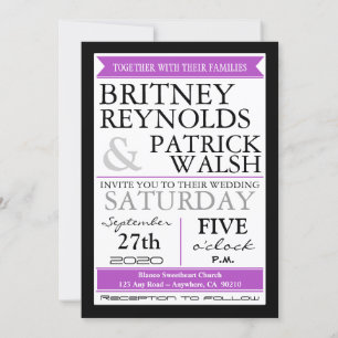 Lila Pfauenfederhochzeit Einladung