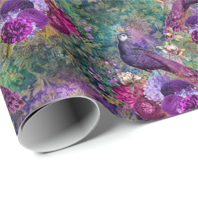 Lila Pfauenflora Geschenkpapier (Rolleneckpunkt)
