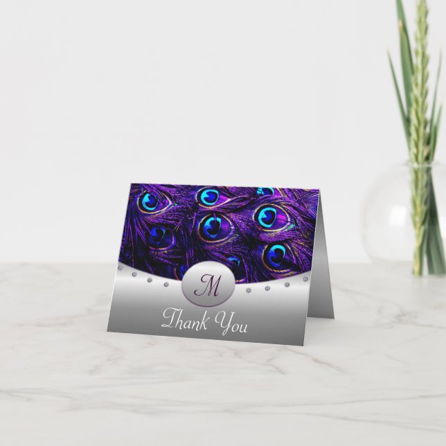 Lila Pfauenhochzeit Dankeschön Karten (Vorderseite)