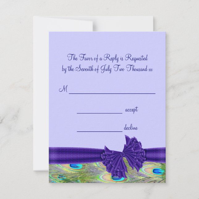 Lila Pfauenhochzeiten RSVP Karte (Vorderseite)