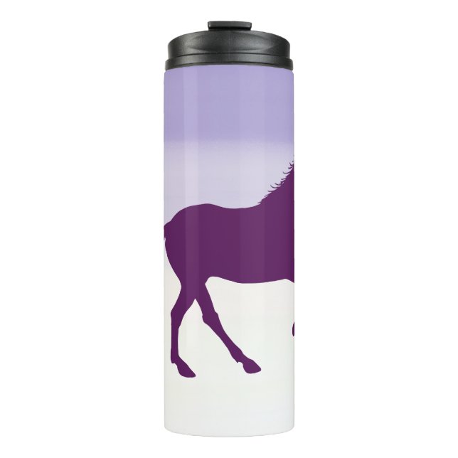 Lila Pferd auf leicht Lila Ombre Thermosbecher (Vorderseite)