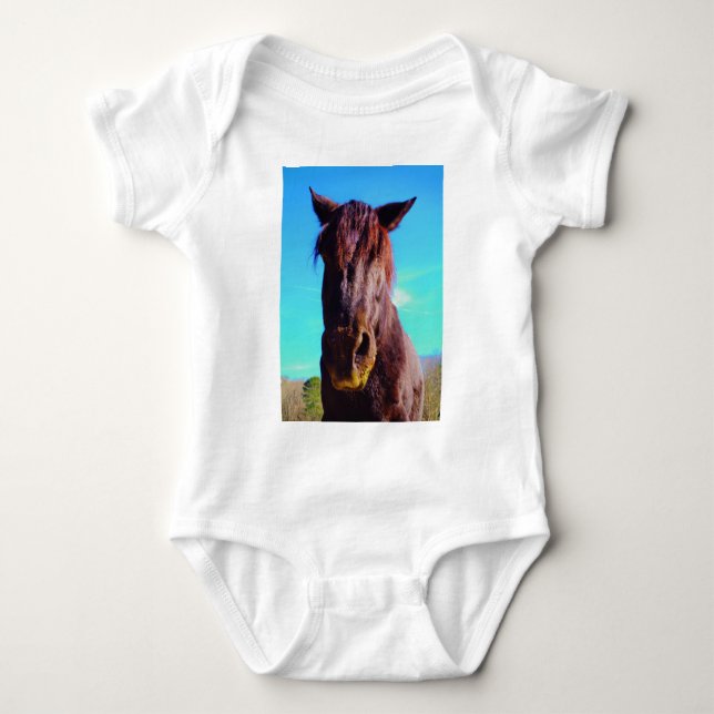 Lila Pferd mit grünem Mund Baby Strampler (Vorderseite)