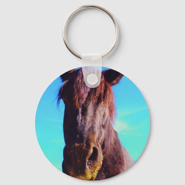 Lila Pferd mit grünem Mund Schlüsselanhänger (Vorderseite)