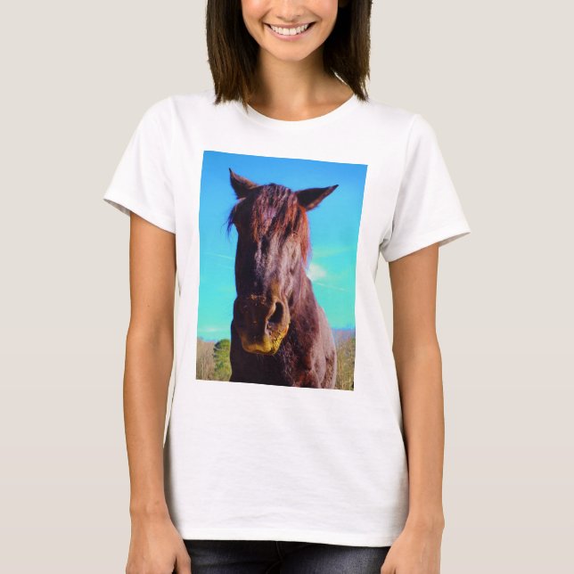 Lila Pferd mit grünem Mund T-Shirt (Vorderseite)