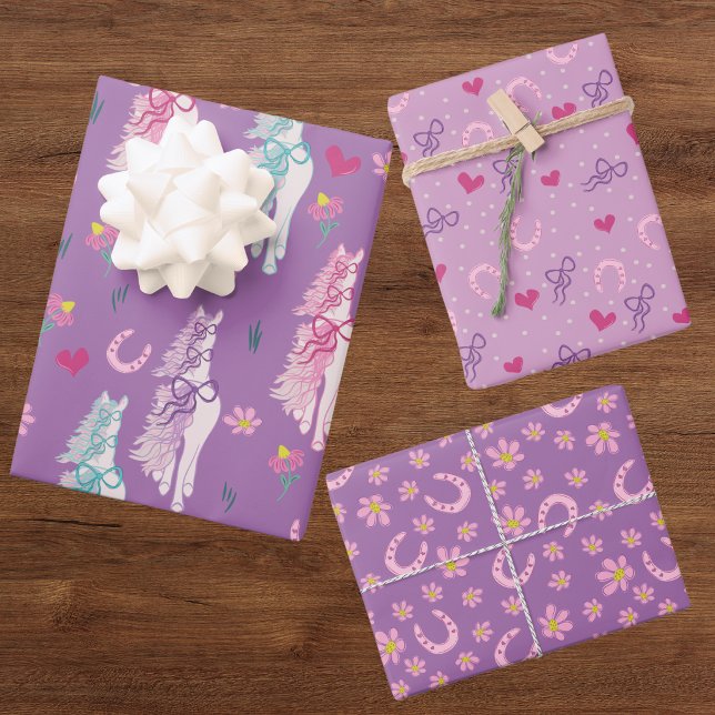 Lila Pferdebogen-Muster-Wrap-Schalen Geschenkpapier Set (Von Creator hochgeladen)