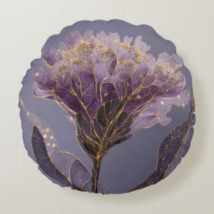 Lila Pfingstrose Inspirierte Florale Goldene Akzen Rundes Kissen