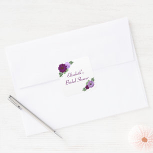 Lila Pfingstrosen-Blumen-Braut-Shower Quadratischer Aufkleber