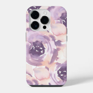 Lila Pfirsich-Aquarell-Blumen iPhone 14 Pro Hülle