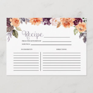 Lila Pfirsich Floral Fall Brautparty Rezept Karte