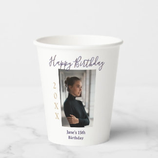 lila-pfirsich-frohe 15 geburtstag foto name jahr t pappbecher