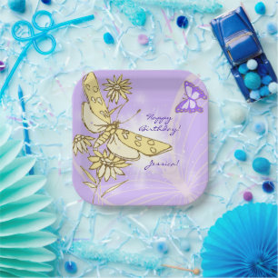 Lila Pfirsich Schmetterling Pappteller