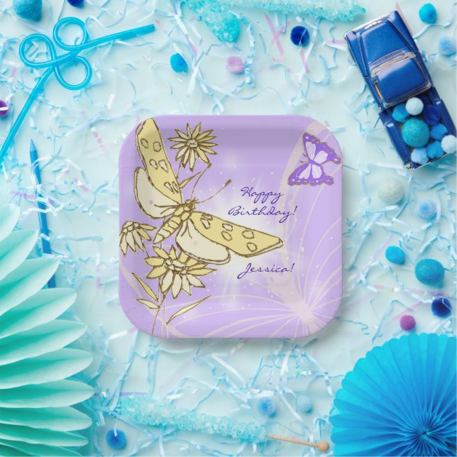 Lila Pfirsich Schmetterling Pappteller (Party)