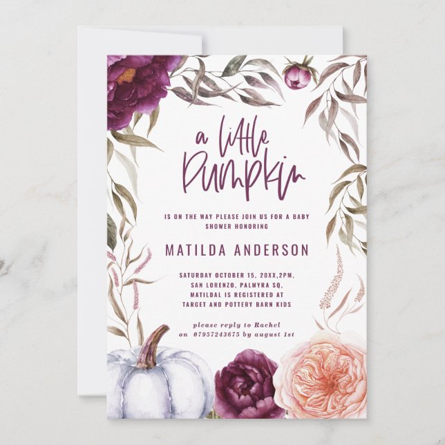 Lila + Pfirsichblüte, Kürbisfall Babydusche (Vorderseite)