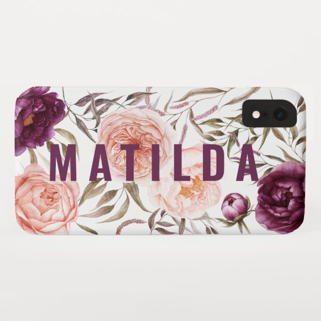 Lila + pfirsichfarbenes Blumenfallmonogramm Case-Mate iPhone Hülle (Rückseite (Horizontal))