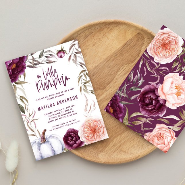 lila Pfirsichkürbis zum Herbst Babydusche Mitteilungskarte (Von Creator hochgeladen)
