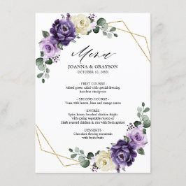 Lila Pflaume Ivory Gold Floral Geometric Wedding Menükarte