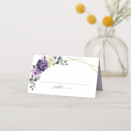 Lila Pflaume Ivory Gold Floral Geometric Wedding Platzkarte