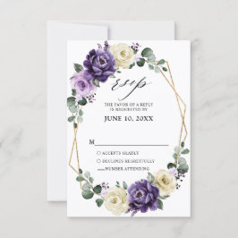 Lila Pflaume Ivory Gold Floral Geometric Wedding RSVP Karte