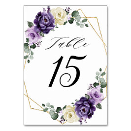 Lila Pflaume Ivory Gold Floral Geometric Wedding Tischnummer