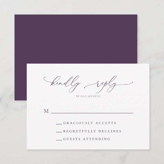 Lila Pflaume Minimalistisch Moderne Hochzeitssonde RSVP Karte (Vorne/Hinten)