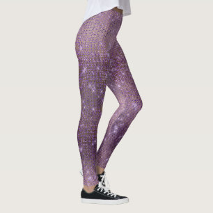 Lila Pflaumen-Goldmetallischer Diamant funkelnd Leggings