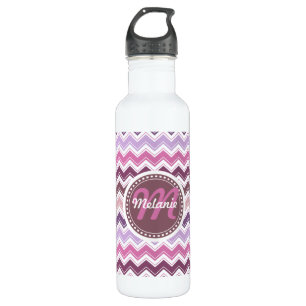 Lila Pflaumen-Zickzack Zickzack-Monogramm Edelstahlflasche