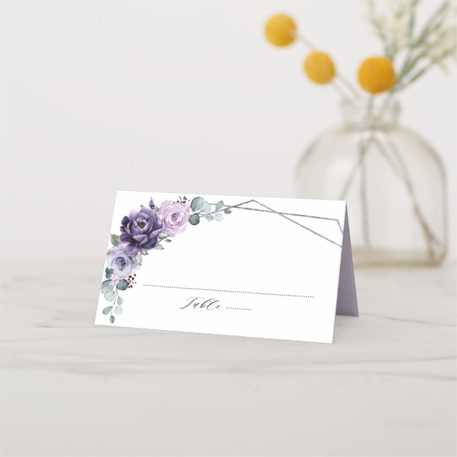 Lila Pflaumenblüten Geometrische Hochzeit Platzkarte (Vorderseite)