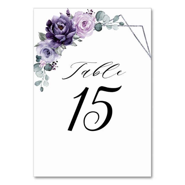 Lila Pflaumenblüten Geometrische Hochzeit Tischnummer (Vorderseite)