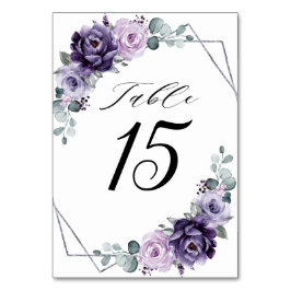 Lila Pflaumenblüten Geometrische Hochzeit Tischnummer