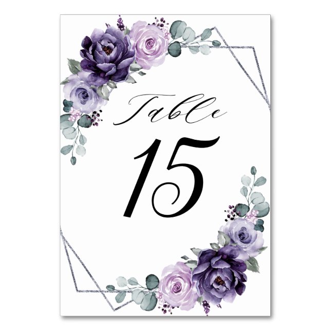 Lila Pflaumenblüten Geometrische Hochzeit Tischnummer (Vorderseite)