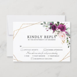 Lila Pflaumenblütenrosen Geometrische Hochzeit RSVP Karte