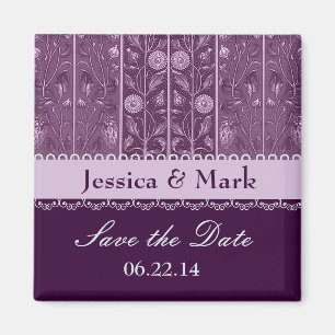Lila PflaumenDamast Rett Date Wedding Magnet