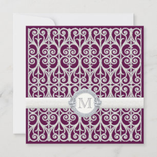 Lila Pflaumendiamanten und Spitzen, Mit Monogramm  Einladung