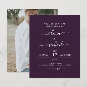 Lila Pflaumenhochzeit mit Foto Einladung