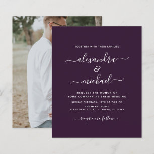 Lila Pflaumenhochzeit mit Foto Einladung