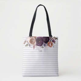 Lila Pflaumenmuster und graue Pflaumenmonogramm Tasche