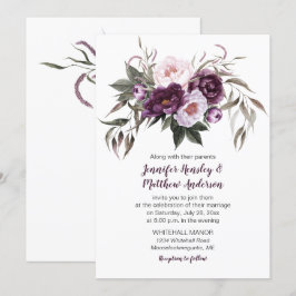 Lila Pflaumenpink-Aquarellblume Hochzeit #3 Einladung