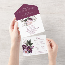Lila Pflaumenpinker-Hochzeit All In One Einladung
