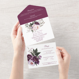 Lila Pflaumenpinker-Hochzeit All In One Einladung