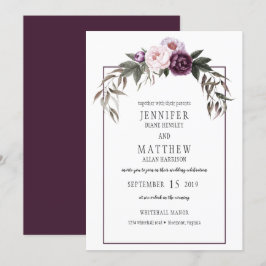 Lila Pflaumenpinker-Peonies Hochzeiten in Aquarell Einladung