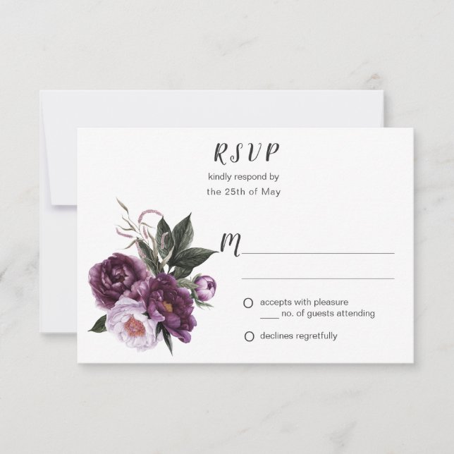 Lila Pflaumenrosa Peonies Grüne UAWG #1 RSVP Karte (Vorderseite)