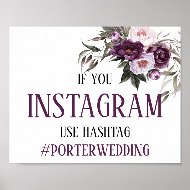 Lila Pflaumenrosa Peonies Instagram Hashtag Hochze Poster (Vorne)